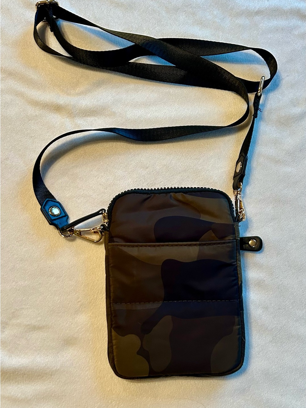 Sondra Roberts Black Quilted Camo Crossbody Pouch